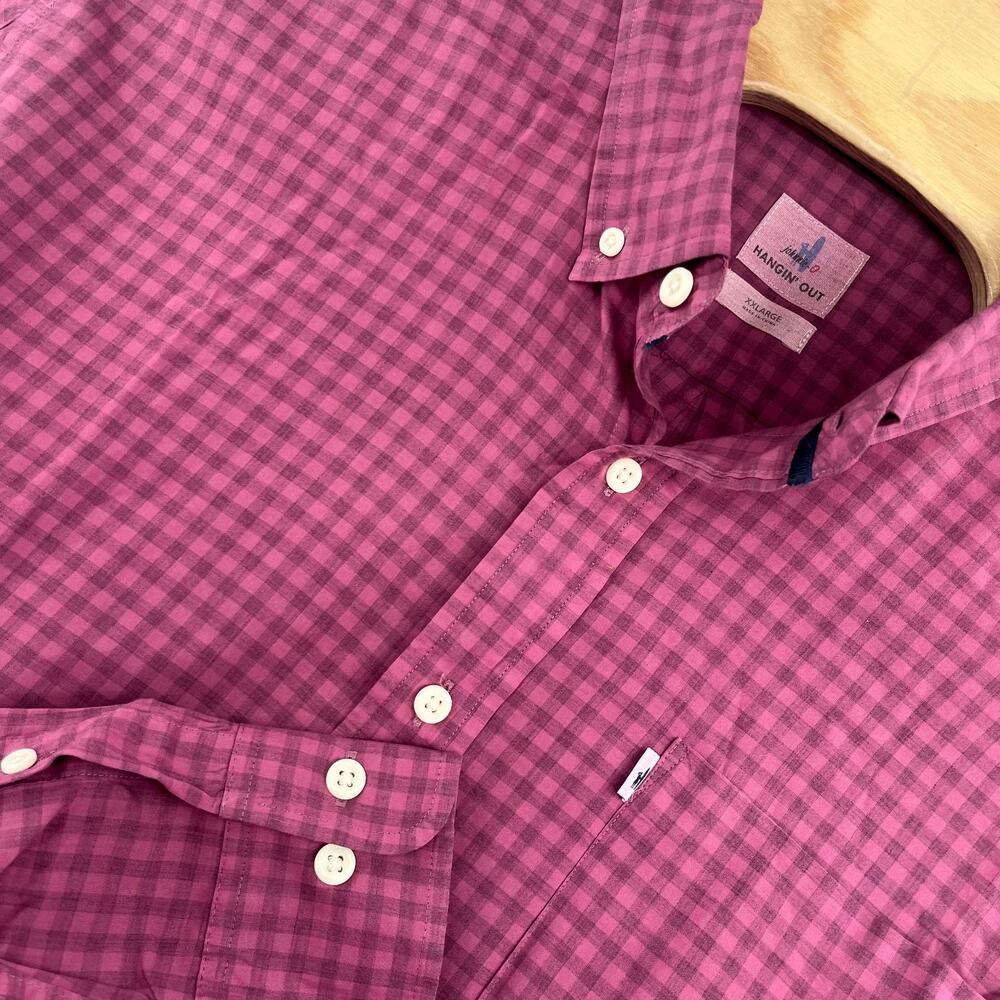 Johnnie O Hangin Out Shirt Mens 2XL Rosewood Check Button Down Long Sleeve Light